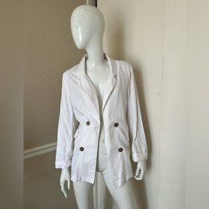 STITCH & FEATHER NWT! White Linen/Viscose Woven Double Breasted Jacket Sz L